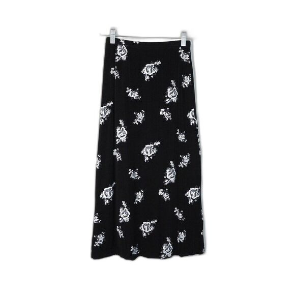 Vintage es se‎ Black White Floral Overlay Midi Skirt Sz XS EUC Whimsigoth - Picture 1 of 7